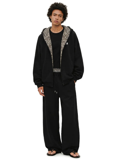 Leopard Print Zip-Up Hoodie – Oversized Cropped, Cute Ears Hood, Women Fleece