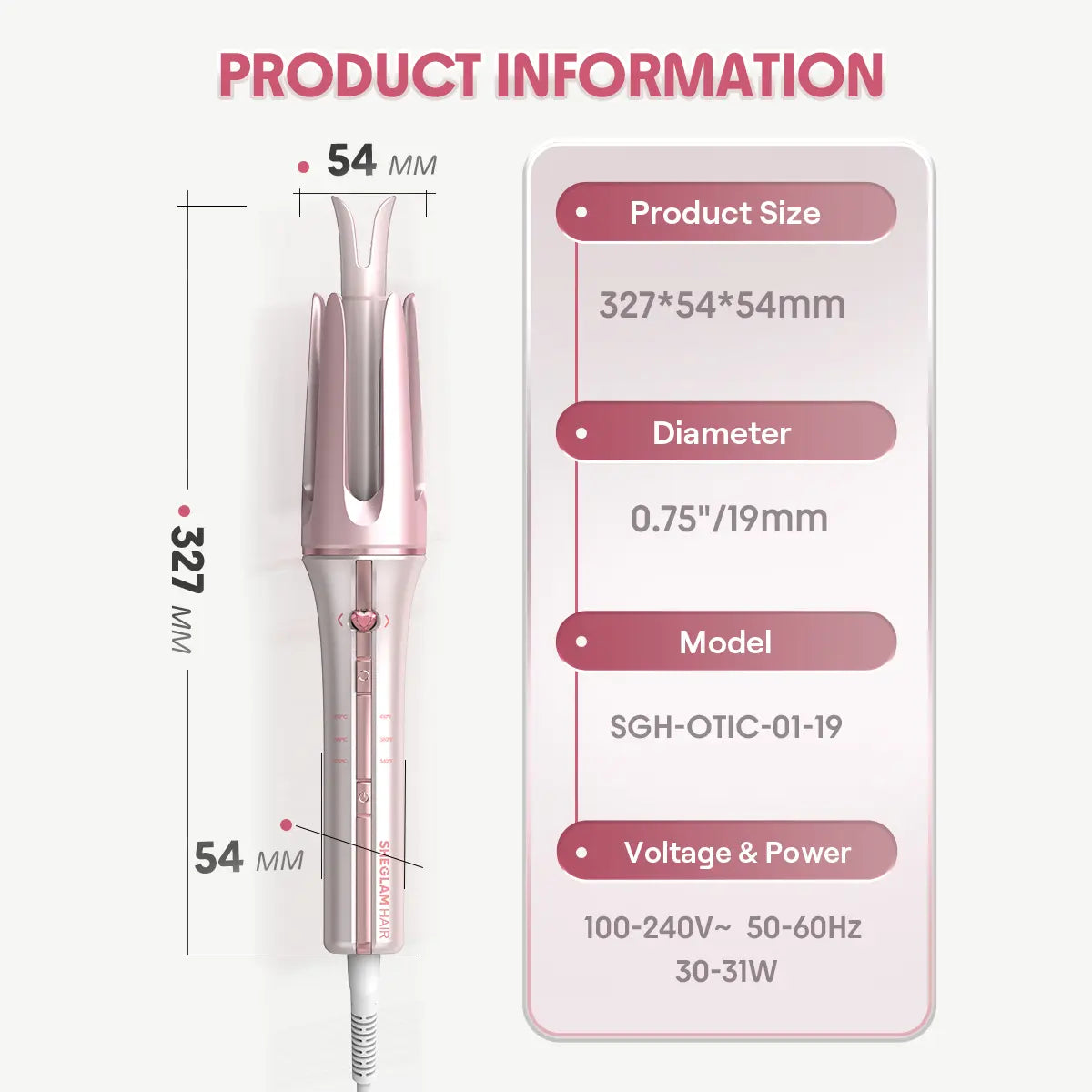 Automatic Curling Iron – 3 Barrel Sizes, 3-Level Temp, Ceramic Coating