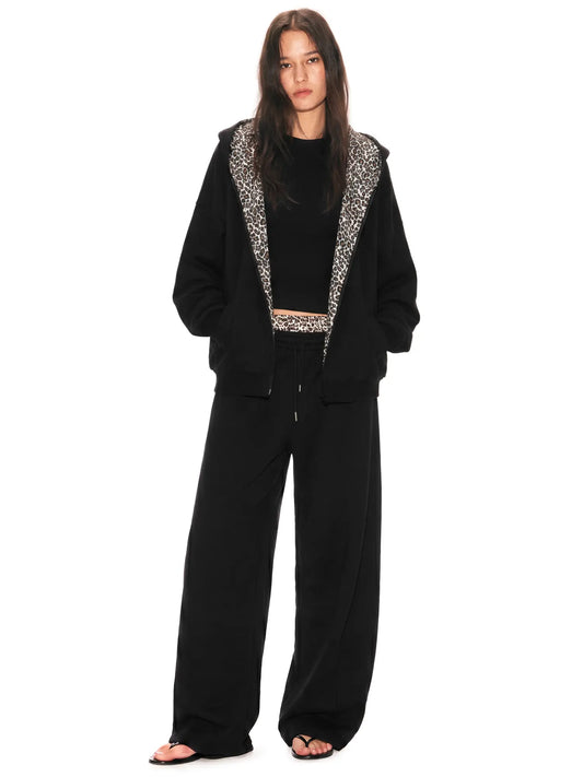 Leopard Print Zip-Up Hoodie – Oversized Cropped, Cute Ears Hood, Women Fleece