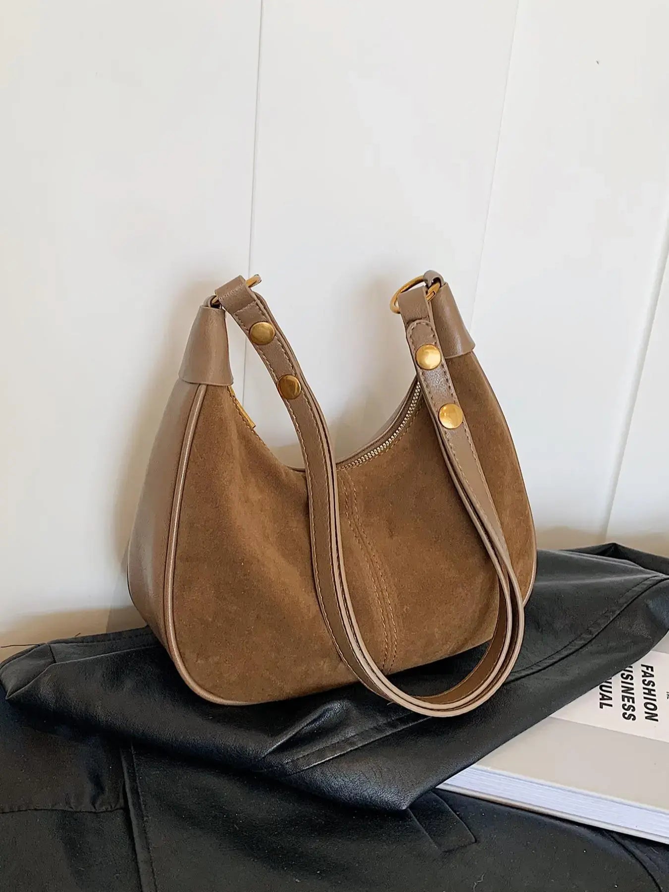 Women's Solid Color Zipper Shoulder Bag