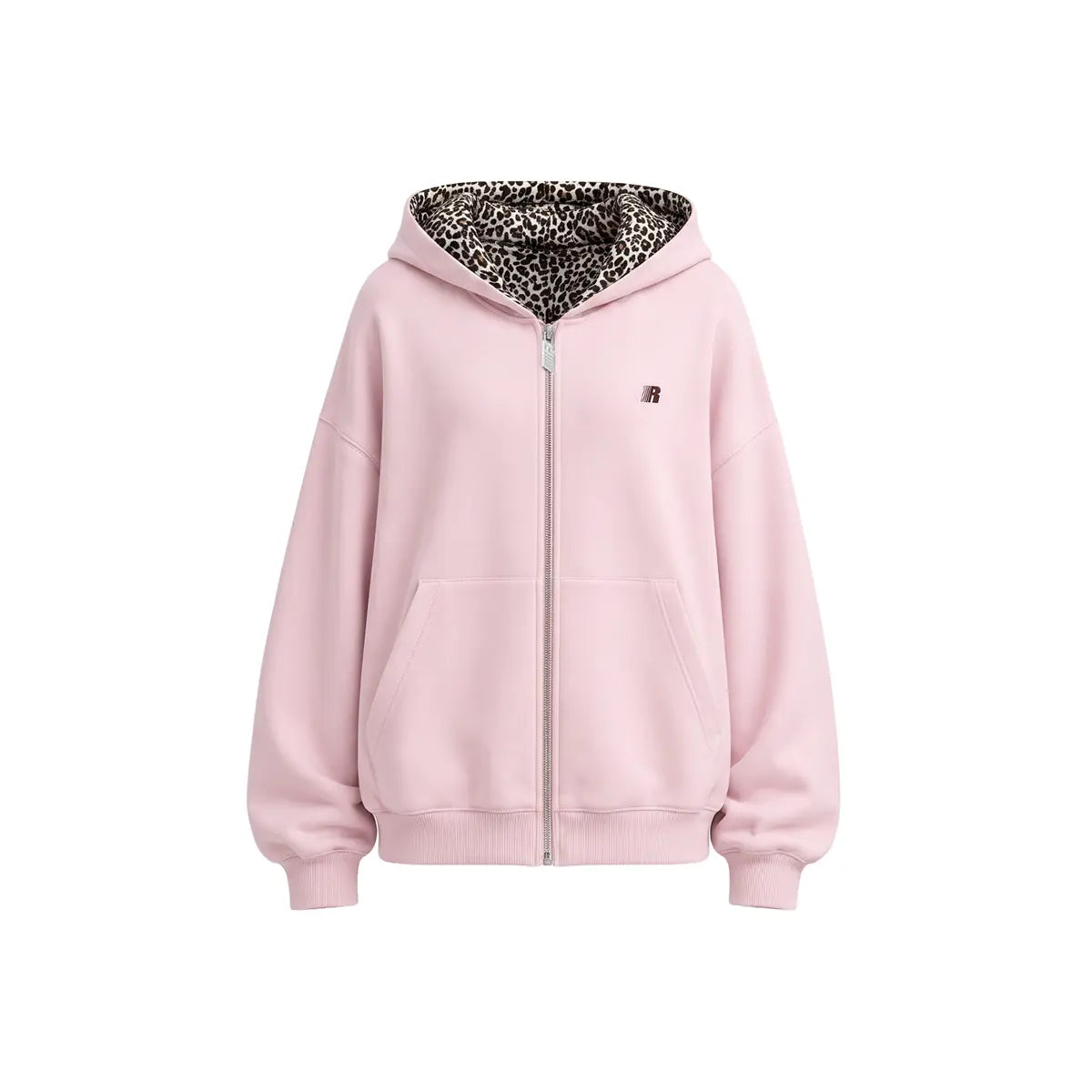 Leopard Print Zip-Up Hoodie – Oversized Cropped, Cute Ears Hood, Women Fleece