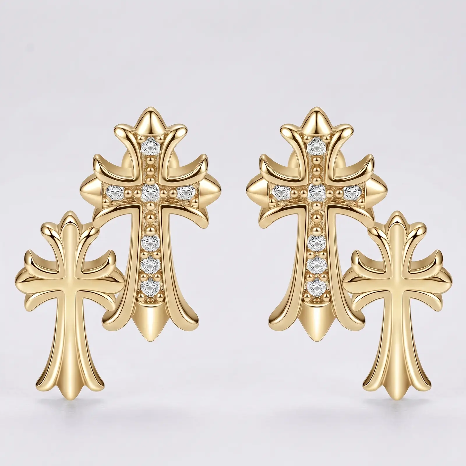 Cross Dangle Earrings – Zircon, 14K Gold Plated, Hypoallergenic