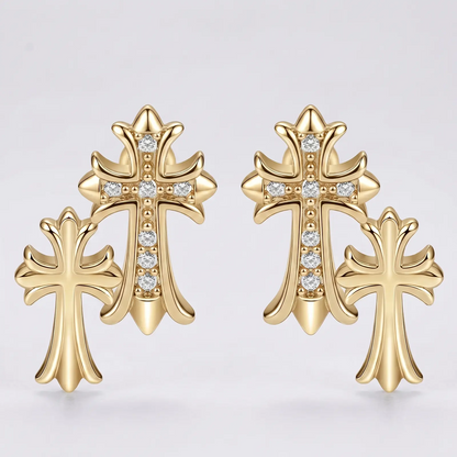  Cross Dangle Earrings – Zircon, 14K Gold Plated, Hypoallergenic
