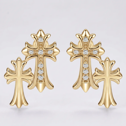  Cross Dangle Earrings – Zircon, 14K Gold Plated, Hypoallergenic