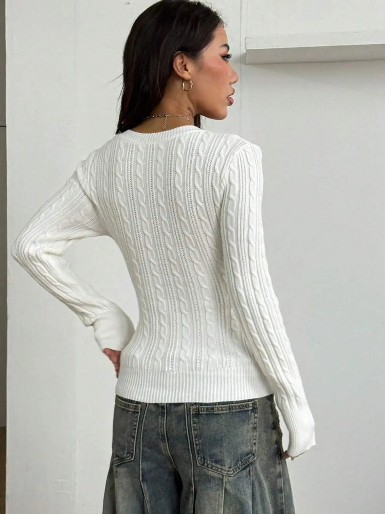 Women's V-Neck Cable Knit Sweater