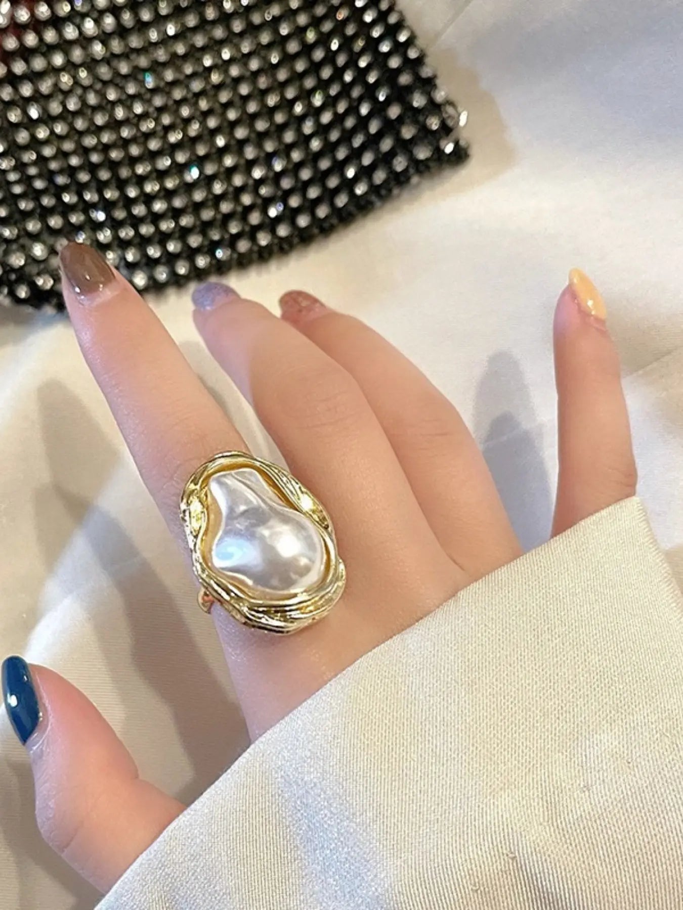 Vintage Baroque Pearl Ring Set