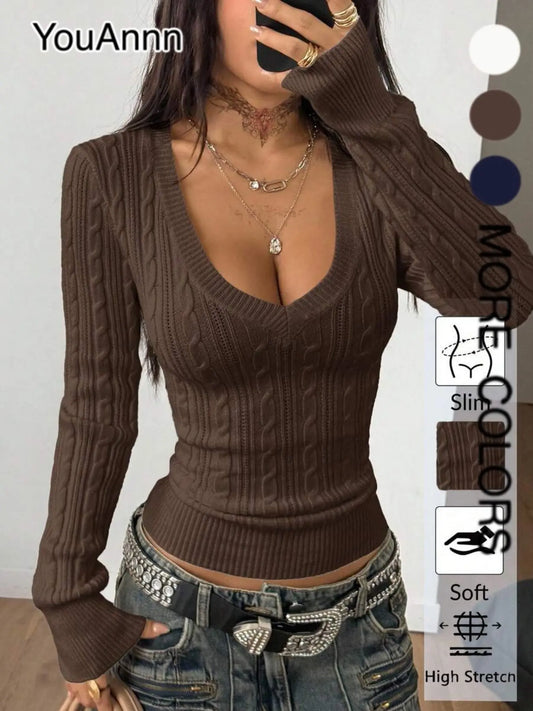 Women's V-Neck Cable Knit Sweater