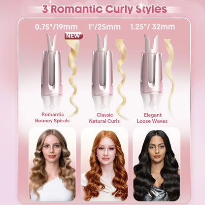 Automatic Curling Iron – 3 Barrel Sizes, 3-Level Temp, Ceramic Coating