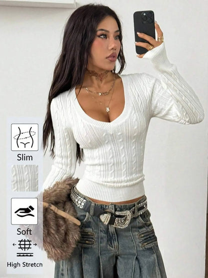 Women's V-Neck Cable Knit Sweater