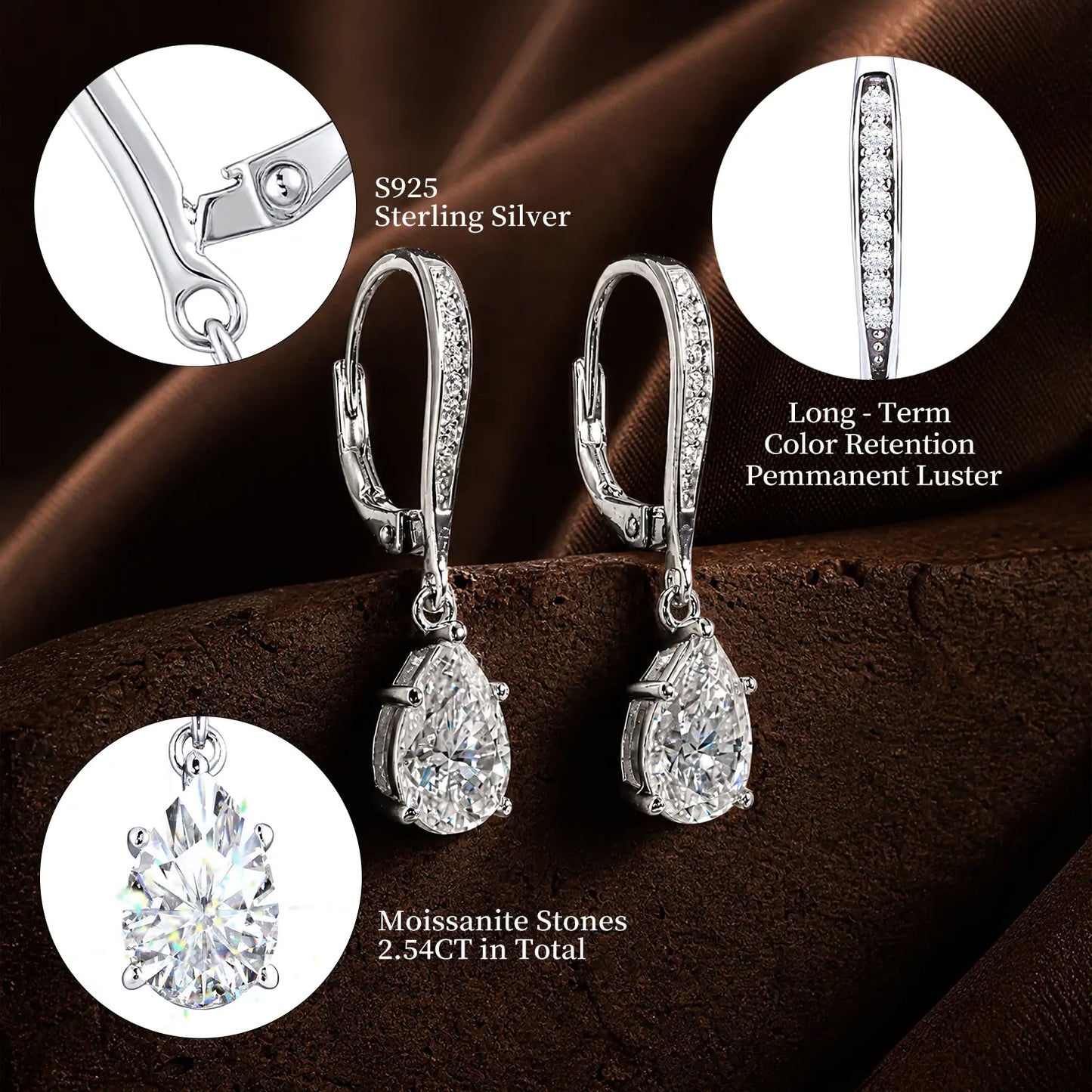 Moissanite Teardrop Earrings – S925 Sterling Silver, Leverback