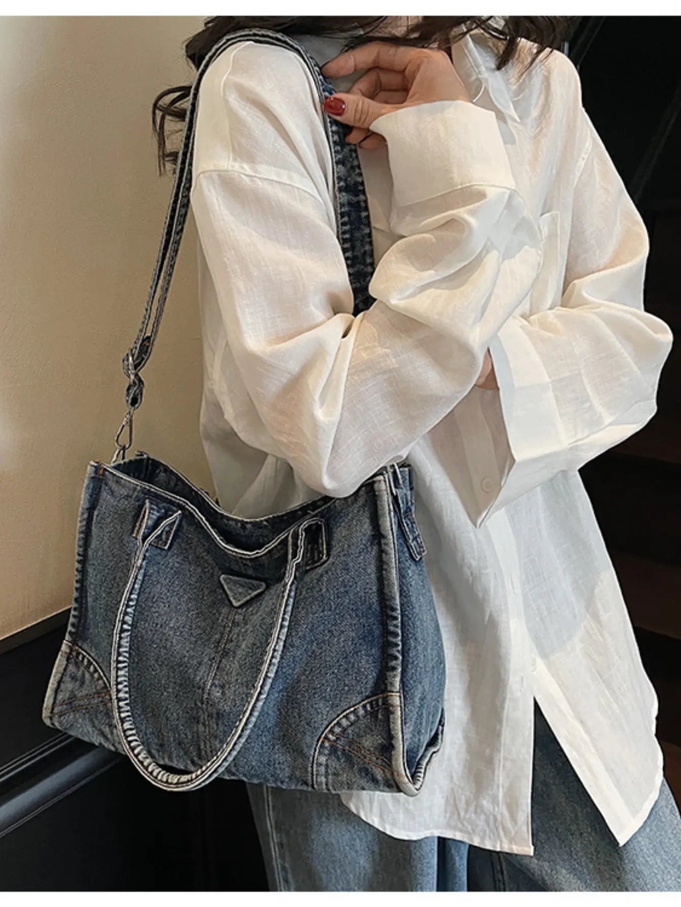 "Women's Washed Denim Tote Bag