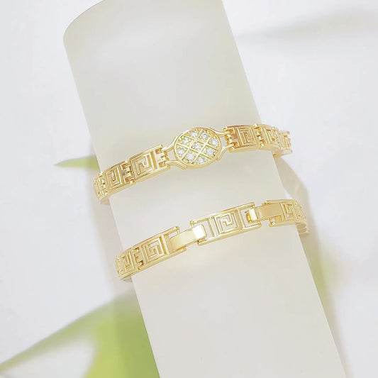 Greek Key Bracelet – 14K Gold Plated, Cubic Zirconia, Stackable