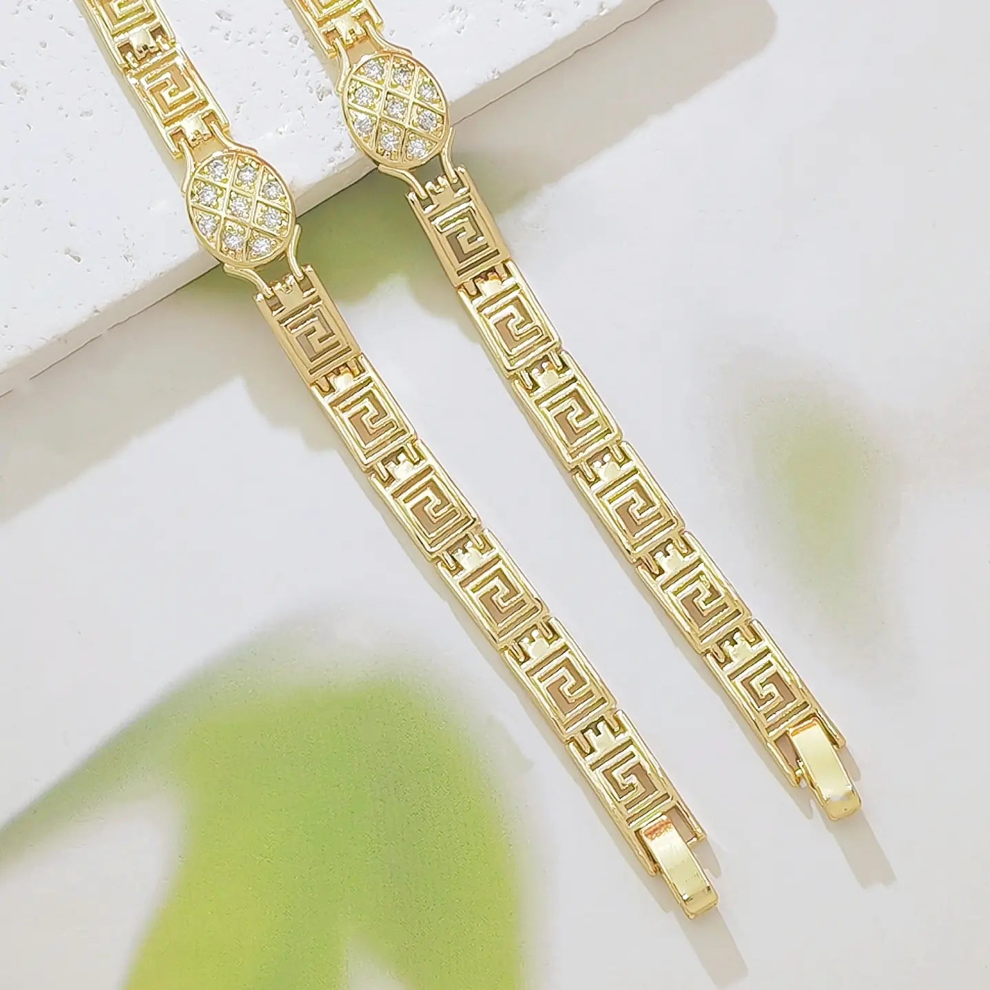 Greek Key Bracelet – 14K Gold Plated, Cubic Zirconia, Stackable