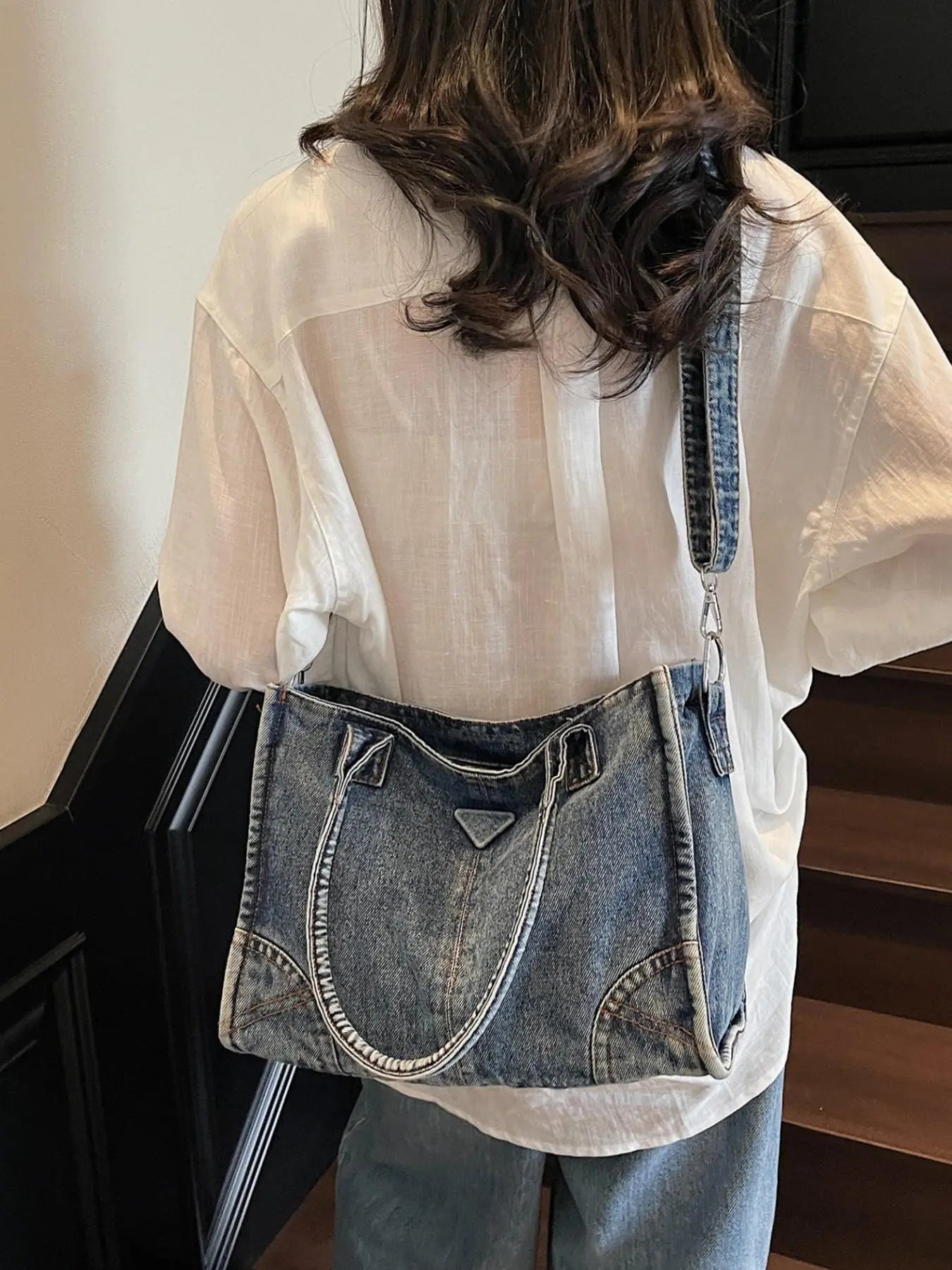 "Women's Washed Denim Tote Bag