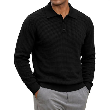 Men's Waffle Knit Quarter-Button Polo Sweater