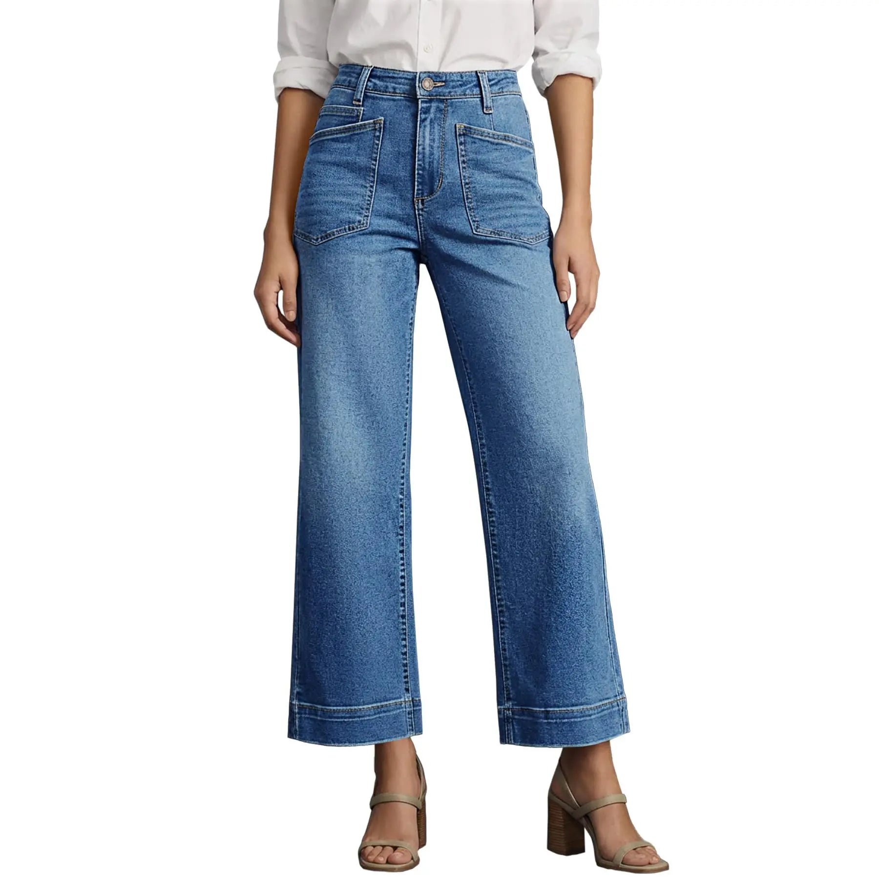 High-Waisted Capri Jeans – Stretchy, Frayed Distressed, Five Pockets, Women's