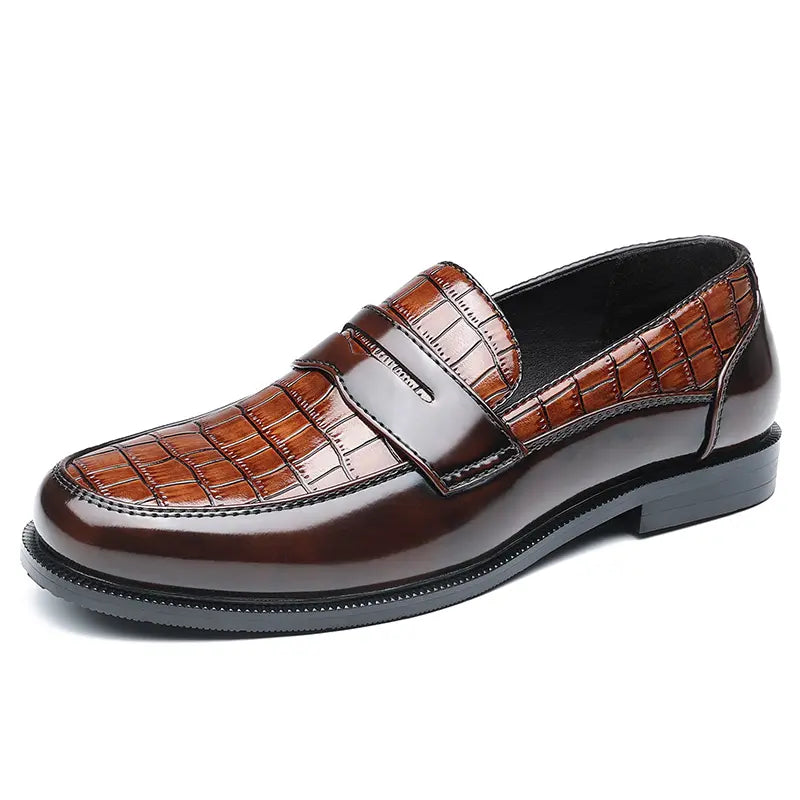 Men's Penny Loafers – Croc-Embossed Leather, Breathable, Rubber Sole, Slip-On