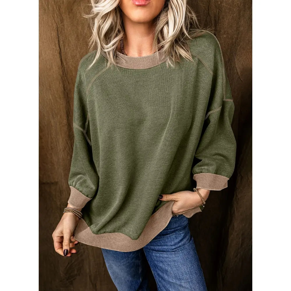 Women's Oversized Acid Wash Pullover Sweatshirt – Vintage Cotton Crew Neck