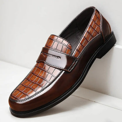 Men's Penny Loafers – Croc-Embossed Leather, Breathable, Rubber Sole, Slip-On