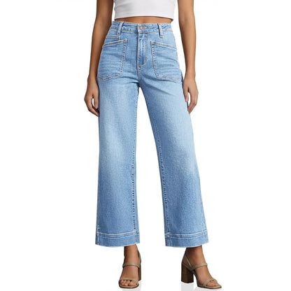 High-Waisted Capri Jeans – Stretchy, Frayed Distressed, Five Pockets, Women's
