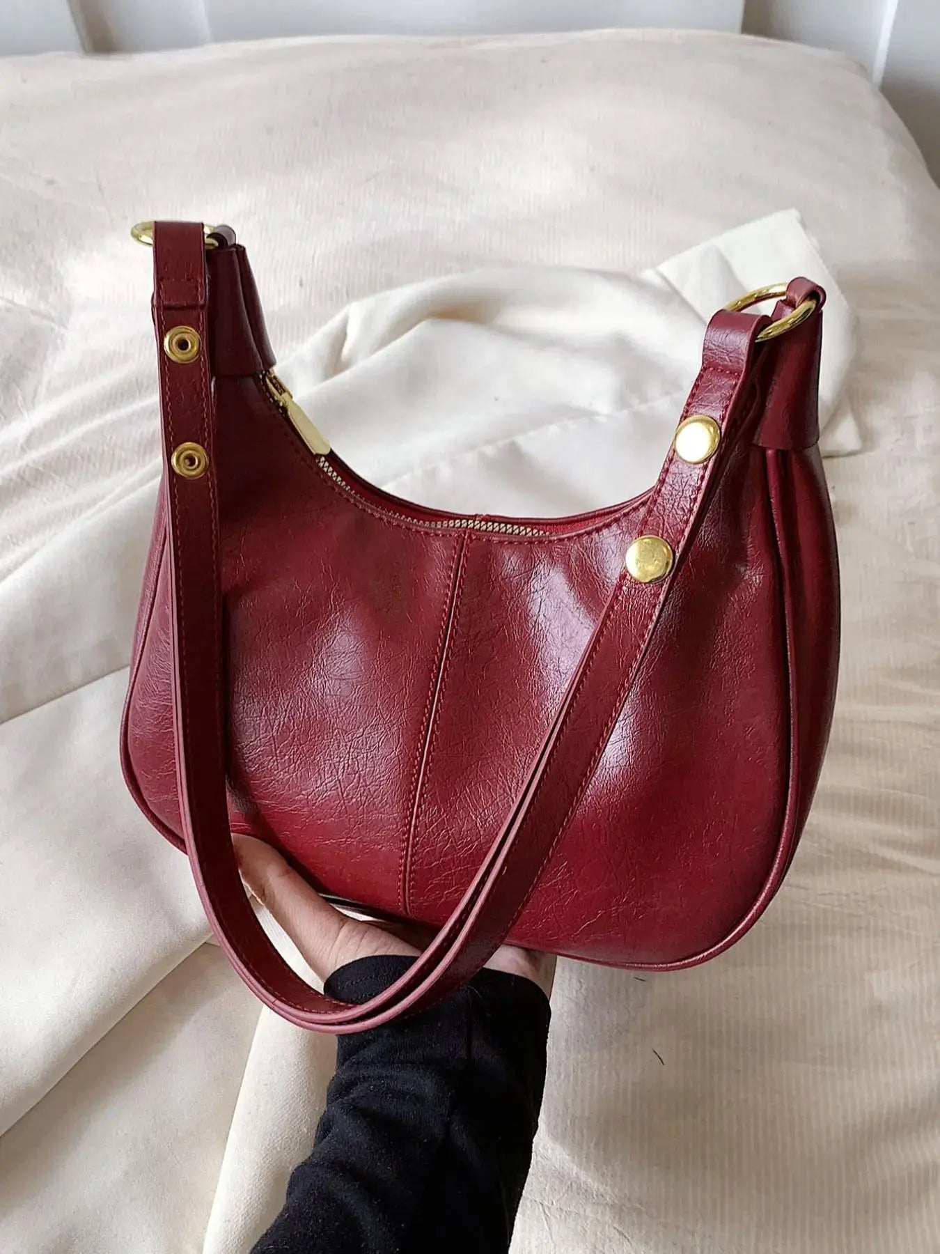 Women's Solid Color Zipper Shoulder Bag