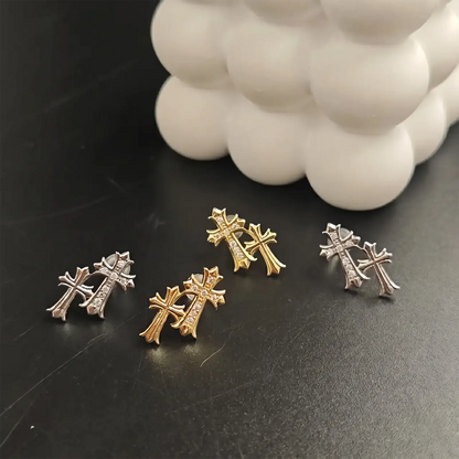  Cross Dangle Earrings – Zircon, 14K Gold Plated, Hypoallergenic