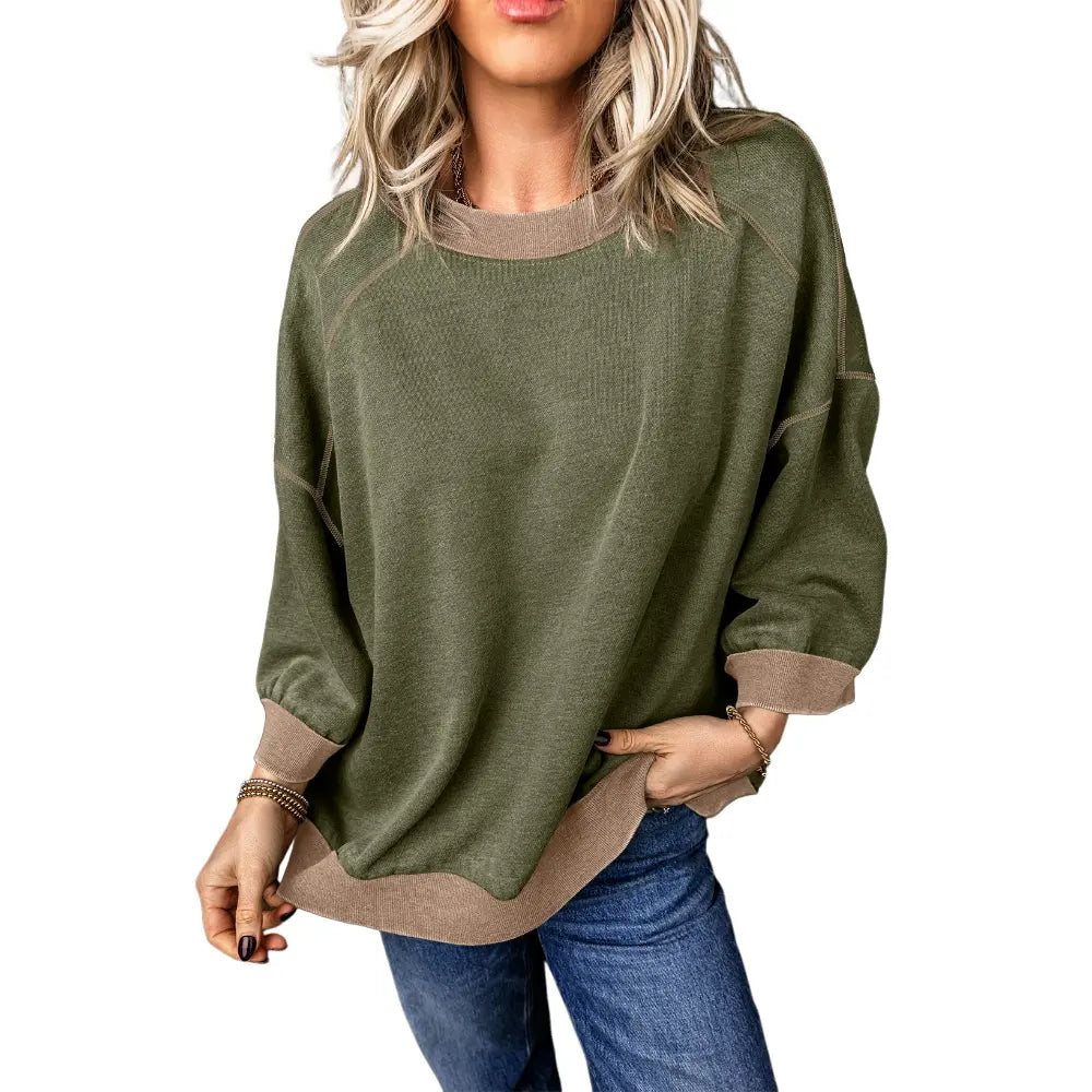 Women's Oversized Acid Wash Pullover Sweatshirt – Vintage Cotton Crew Neck