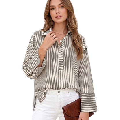 Women's Oversized Button-Down Henley Blouse