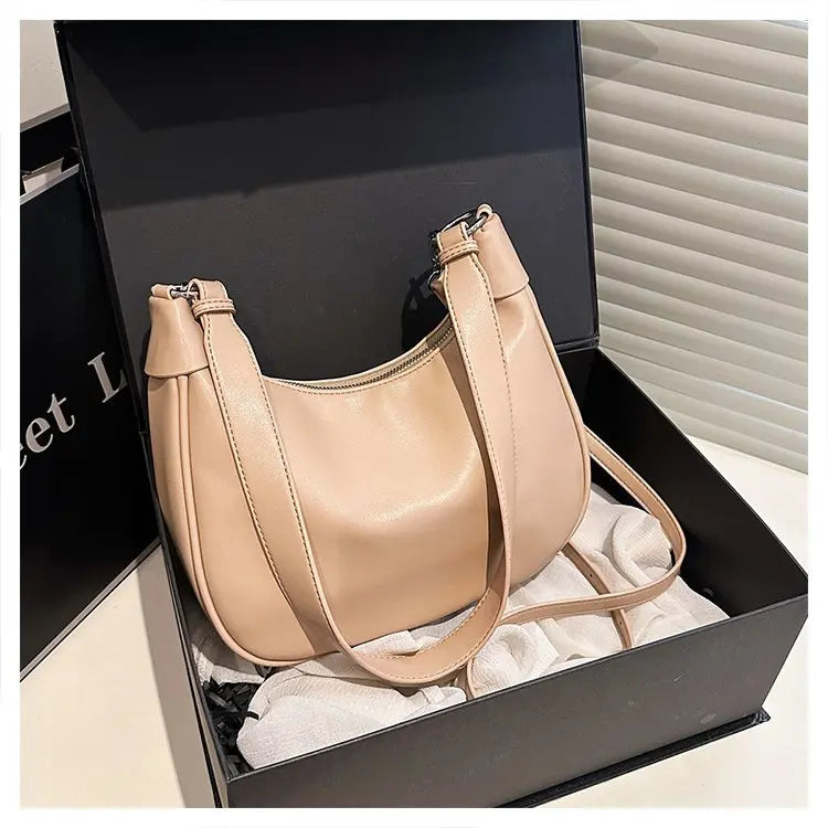 Women's Solid Color Zipper Shoulder Bag