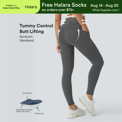High-Waisted Butt Lifting Leggings – Tummy Control, Pockets, Shaping Workout Wear