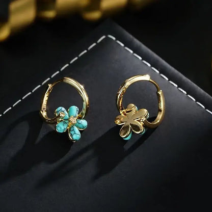 "Turquoise Floral Clip-On Earrings
