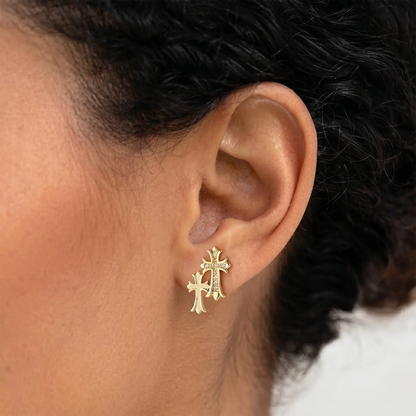  Cross Dangle Earrings – Zircon, 14K Gold Plated, Hypoallergenic