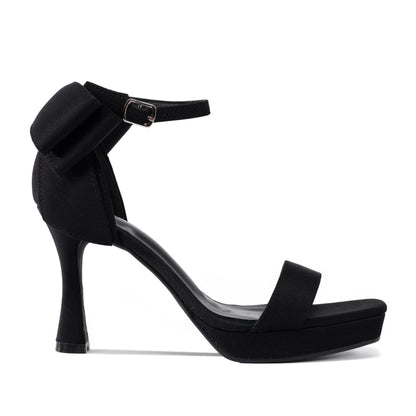 Platform Dress Sandals – Sculpted Heel, Bow Detail, Ankle Strap