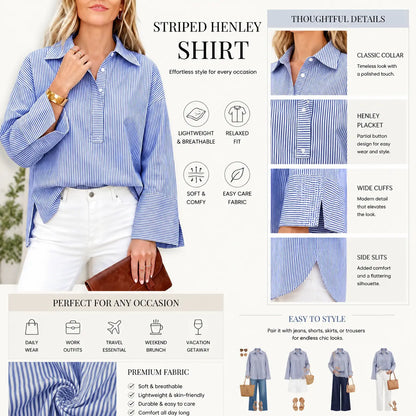 Women's Oversized Button-Down Henley Blouse