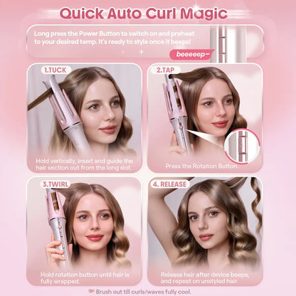 Automatic Curling Iron – 3 Barrel Sizes, 3-Level Temp, Ceramic Coating