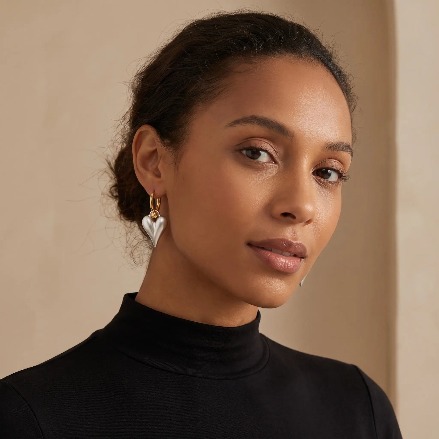 Brushed Heart Hoop Earrings