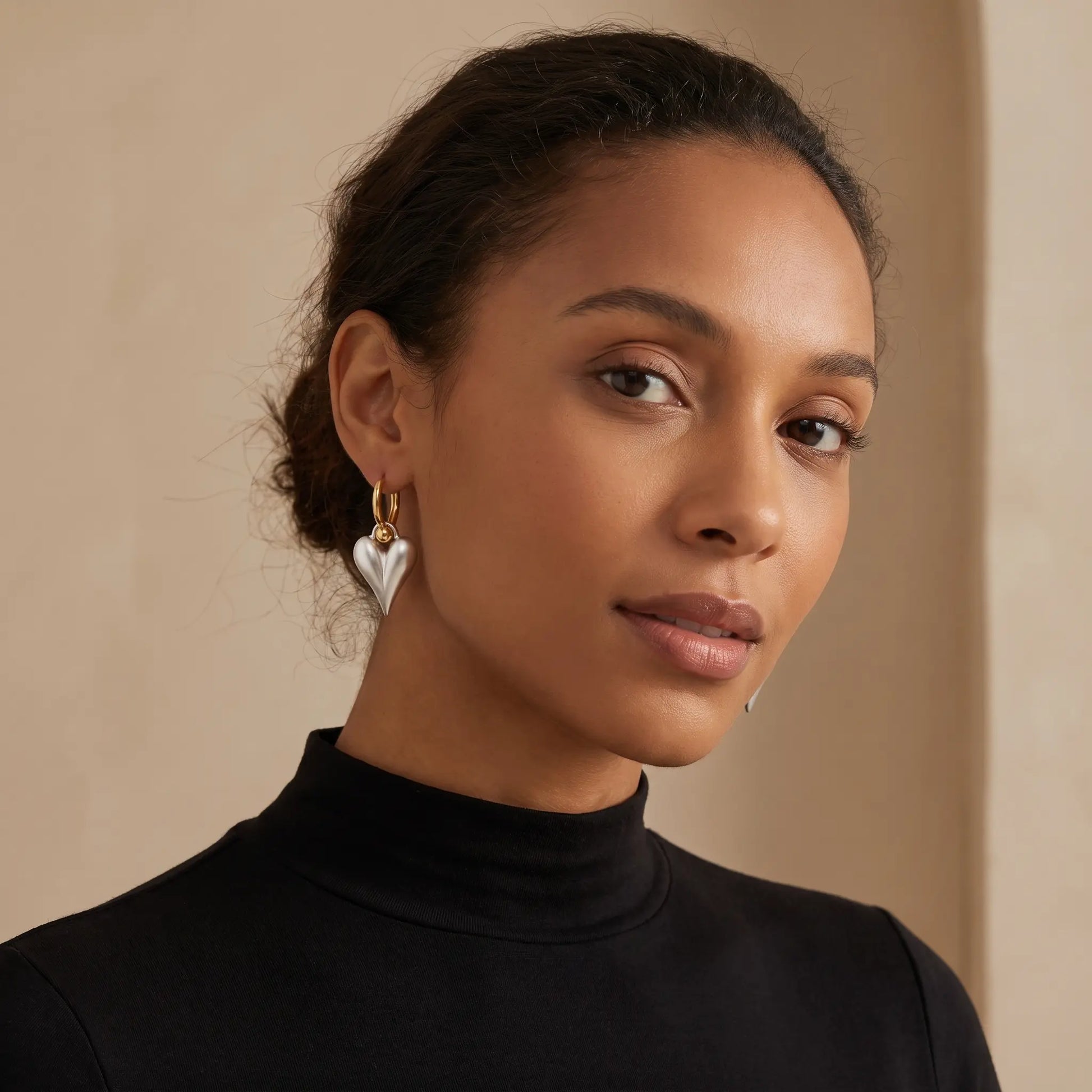 Brushed Heart Hoop Earrings