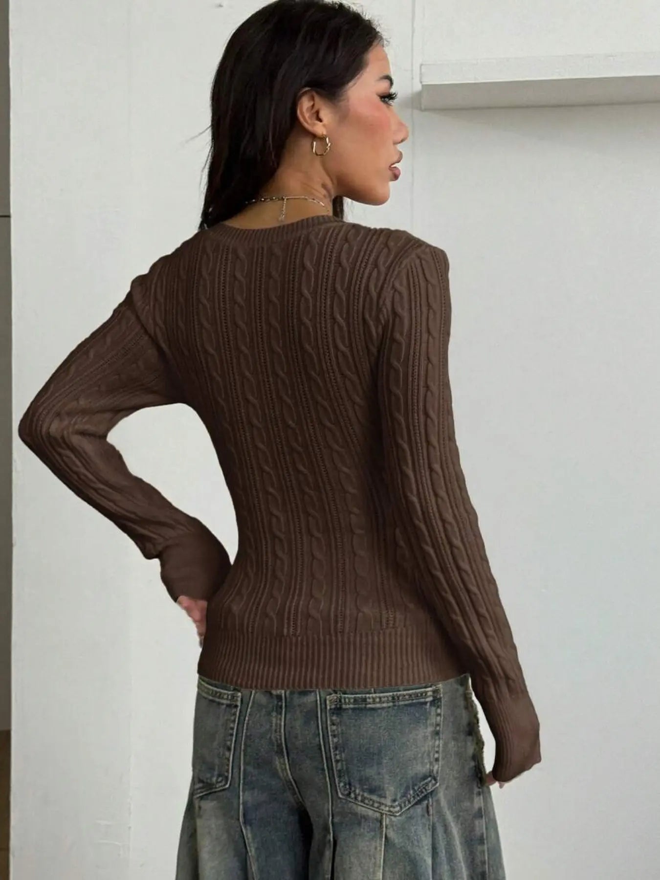Women's V-Neck Cable Knit Sweater