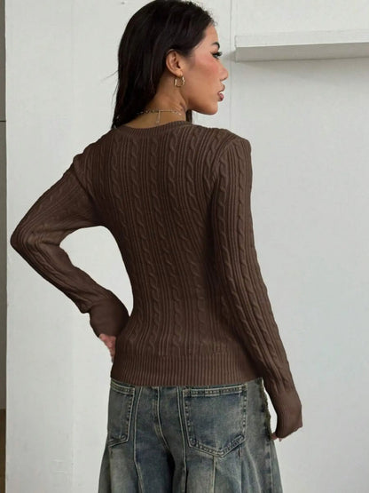 Women's V-Neck Cable Knit Sweater
