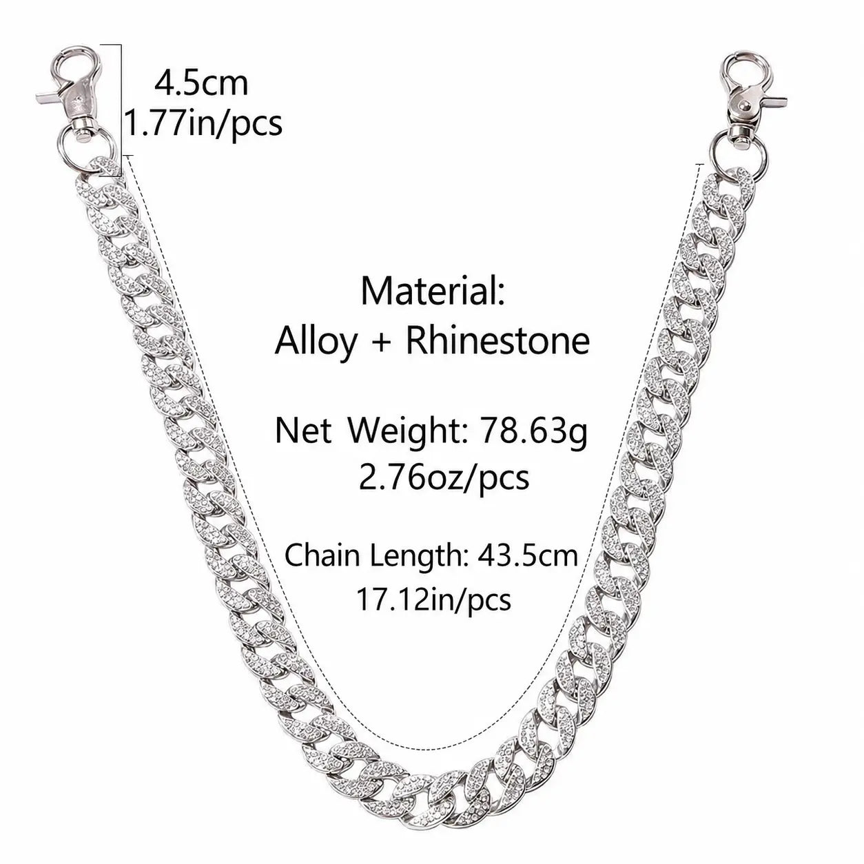 Rhinestone Cuban Link Chain – Y2K Pants & Wallet Chain