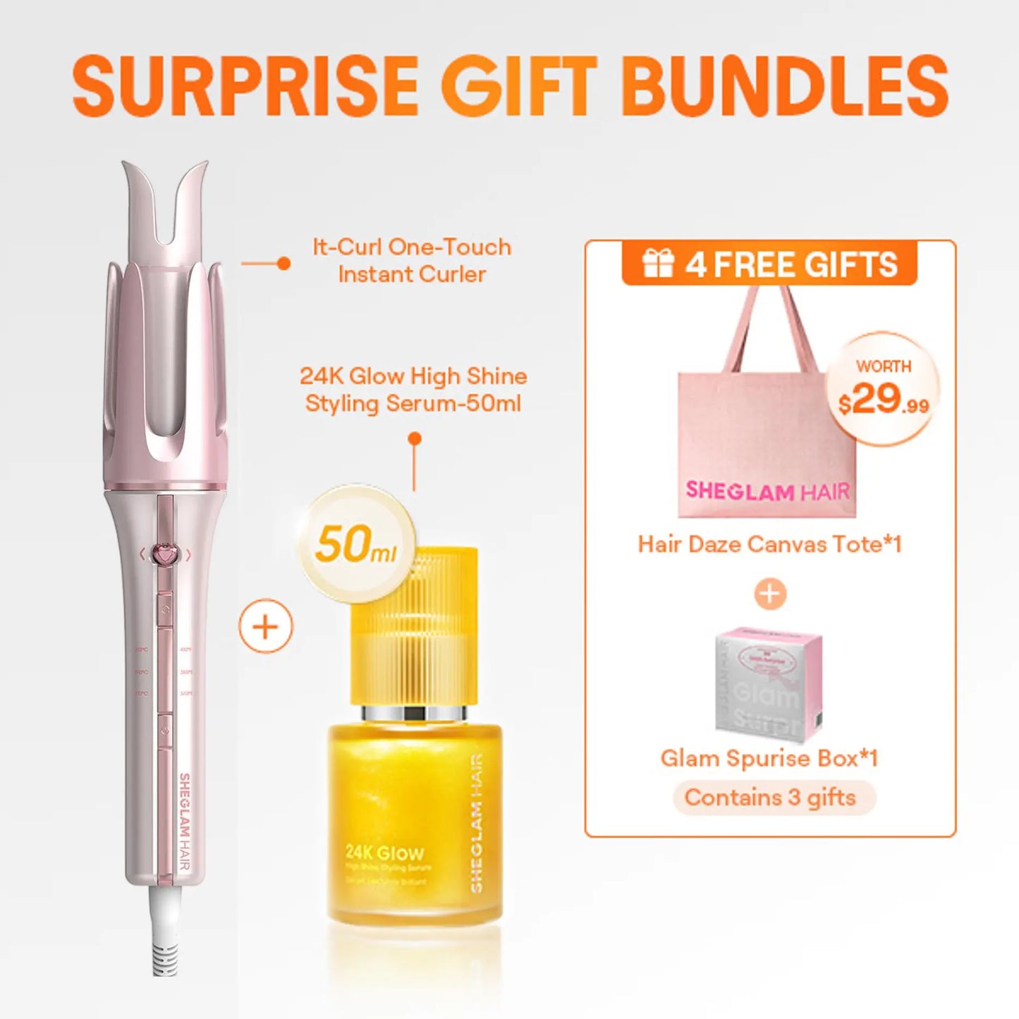 Automatic Curling Iron – 3 Barrel Sizes, 3-Level Temp, Ceramic Coating