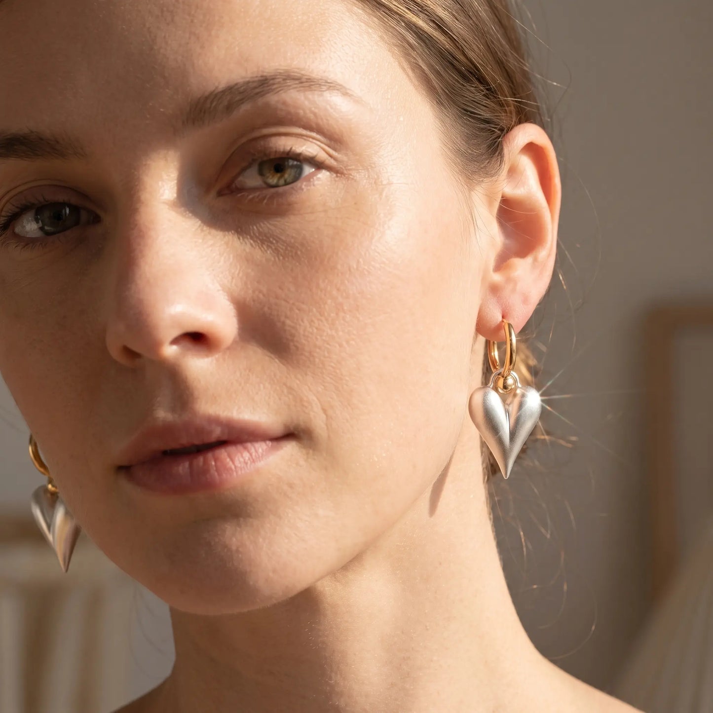 Brushed Heart Hoop Earrings