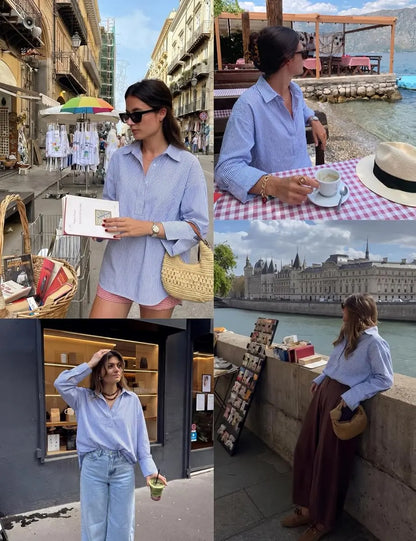 Women's Oversized Button-Down Henley Blouse