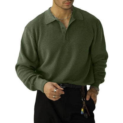 Men's Waffle Knit Quarter-Button Polo Sweater