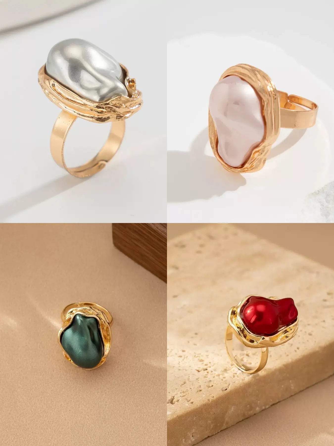 Vintage Baroque Pearl Ring Set