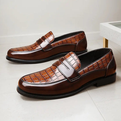 Men's Penny Loafers – Croc-Embossed Leather, Breathable, Rubber Sole, Slip-On