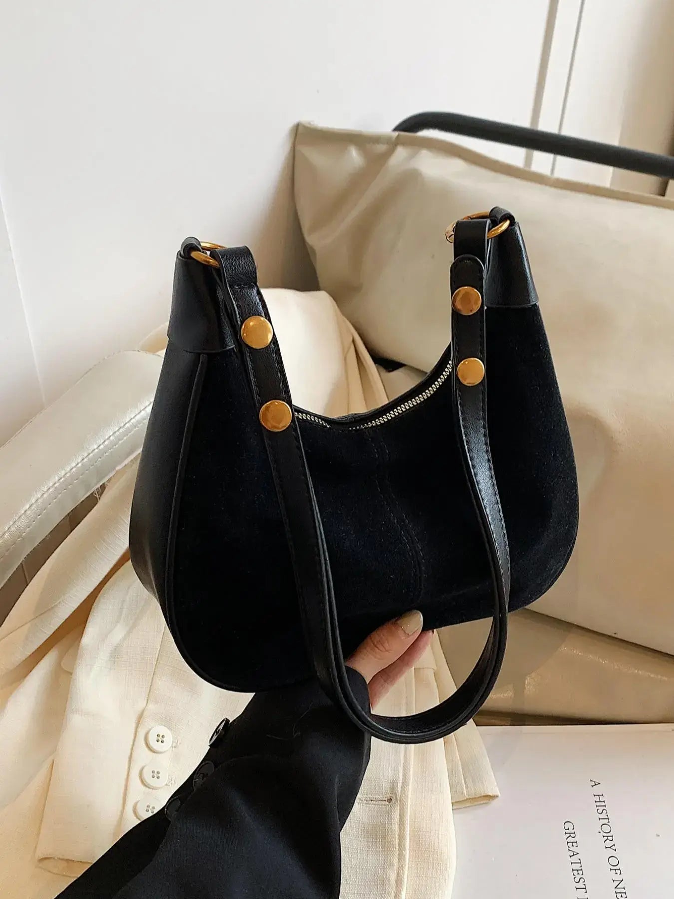 Women's Solid Color Zipper Shoulder Bag