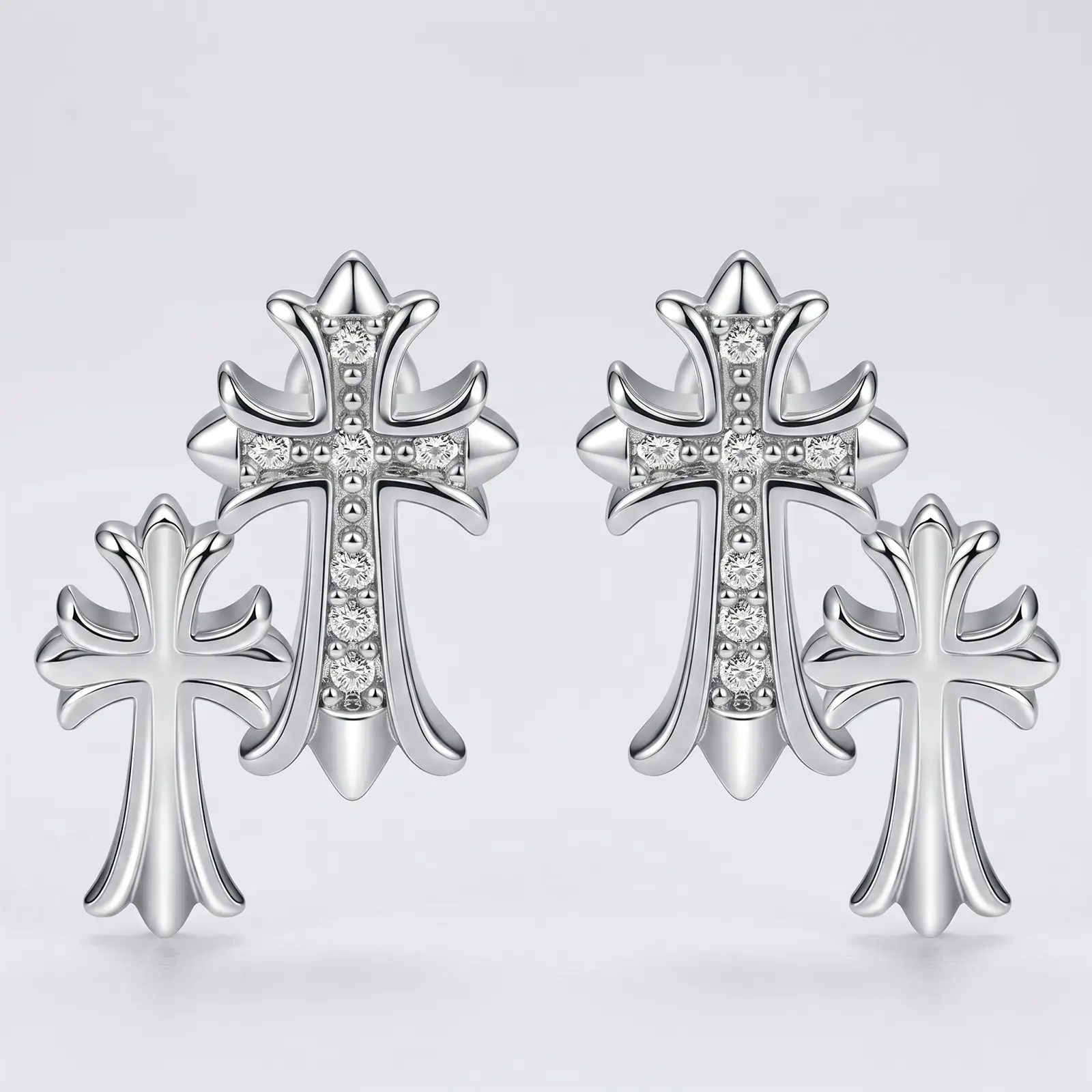  Cross Dangle Earrings – Zircon, 14K Gold Plated, Hypoallergenic