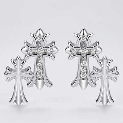  Cross Dangle Earrings – Zircon, 14K Gold Plated, Hypoallergenic