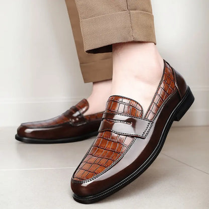 Men's Penny Loafers – Croc-Embossed Leather, Breathable, Rubber Sole, Slip-On
